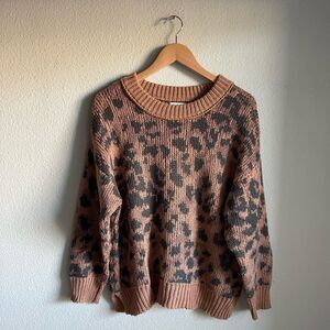 Aerie Oversized Leopard Print Knit Sweater in Brown/Black